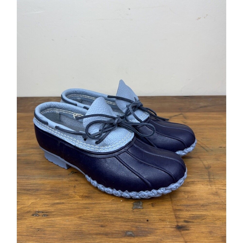 LL Bean Womens 9 M Rubber Moc Duck Boots Two Tone Navy Light Blue Rain Shoes USA